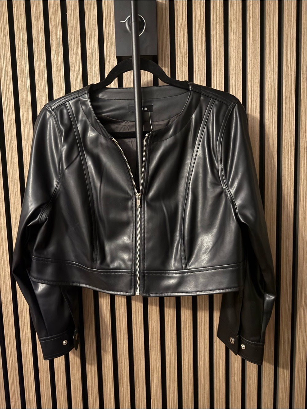 Torrid Black Faux Leather Cropped Motto Zip Jacket - Women NWT